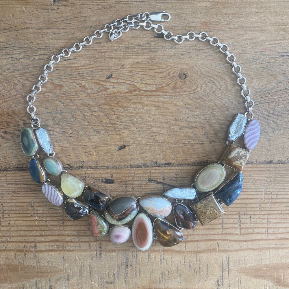 Gorgeous Sterling Silver Multi Stone Necklace